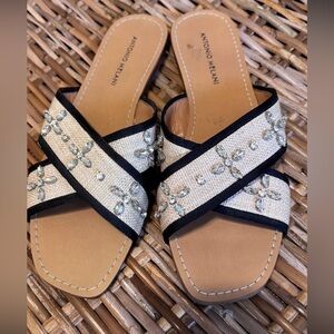 Antonio Melani Black and Cream Embellished Sandals